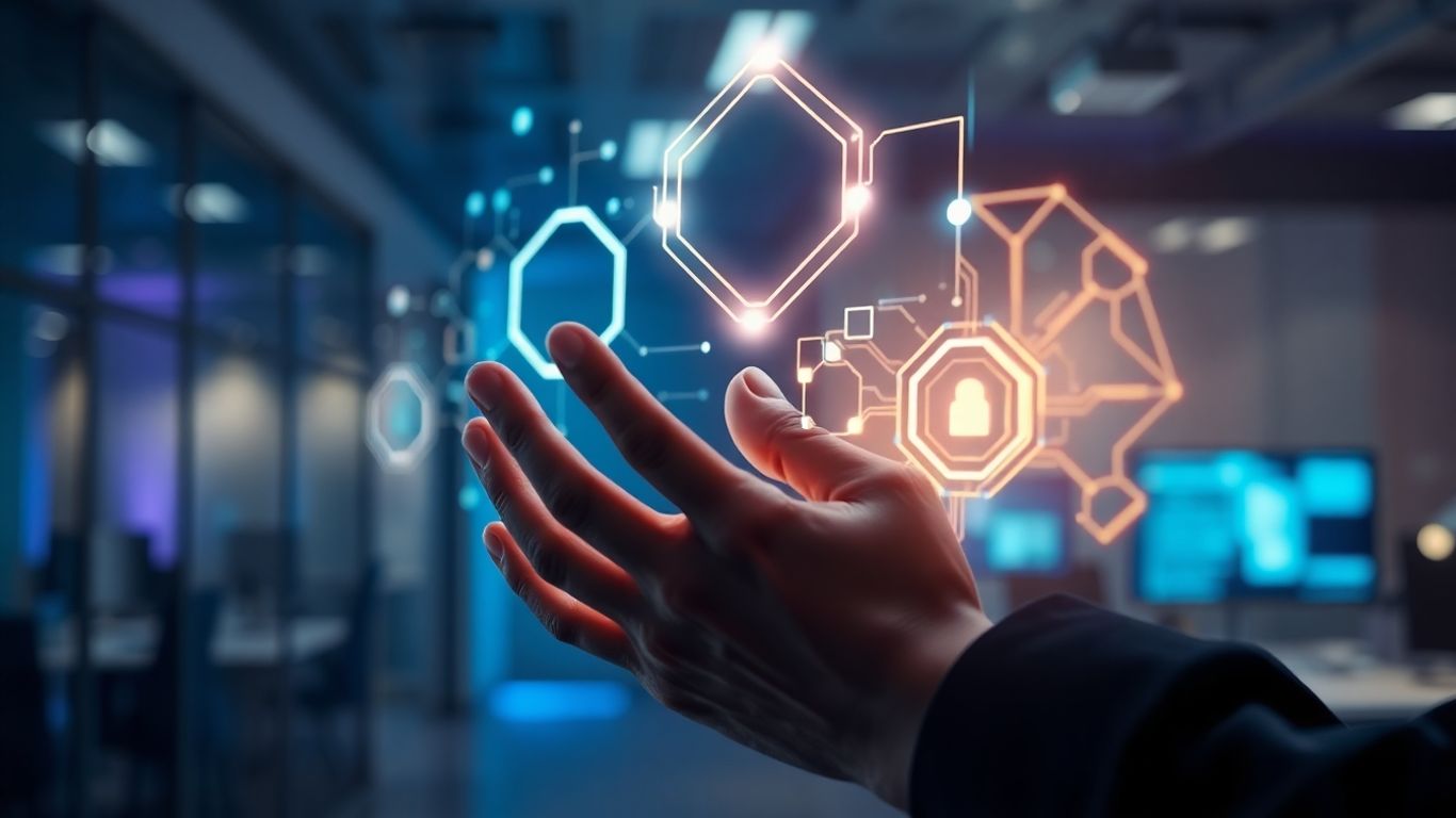 ภาพมือที่กำลังใช้เทคโนโลยี AI ล้ำสมัย