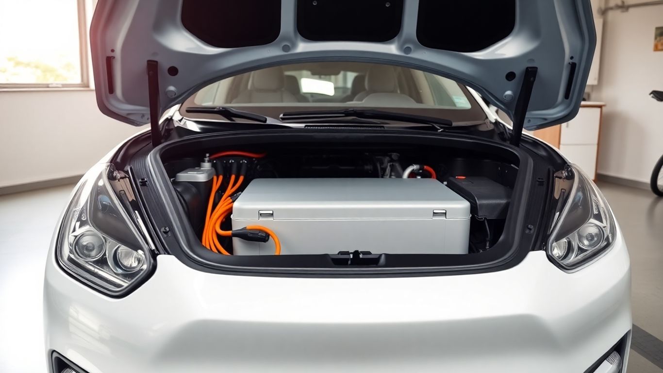 Batterie lithium d'une voiture électrique en cours d'entretien