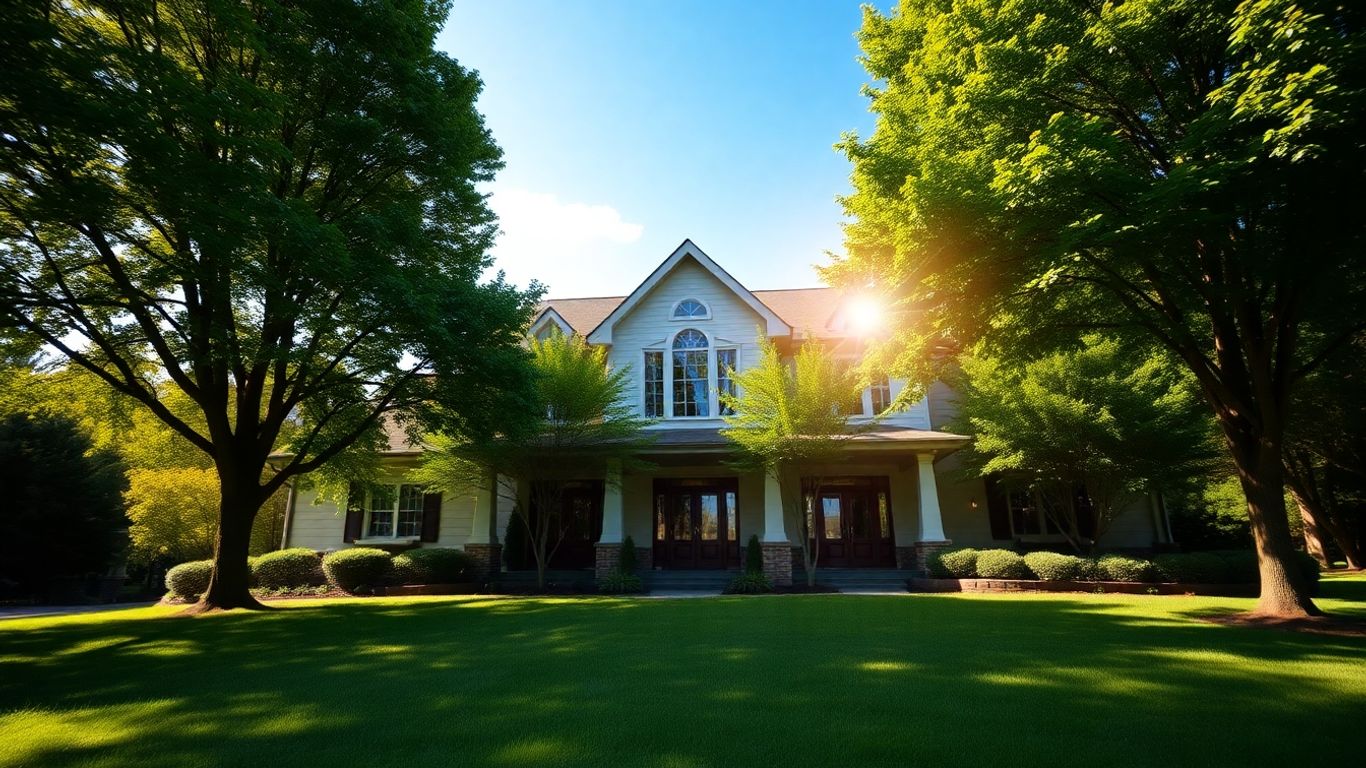 Haus mit Garten und Sonnenschein