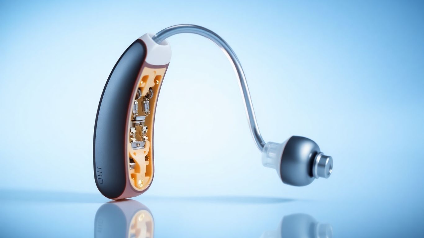 Modern Widex hearing aid with intricate internal components.