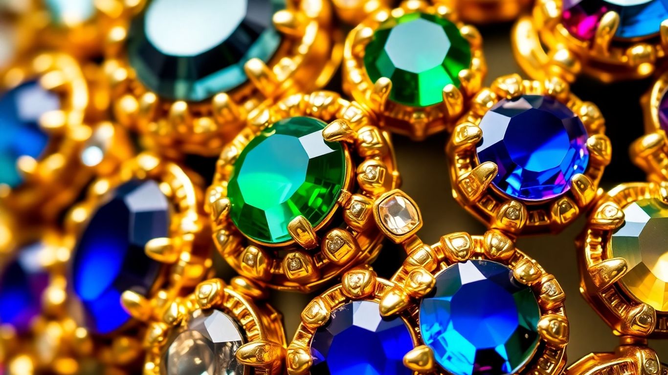 Intricate Kundan jewelry with colorful gemstones and gold foil.