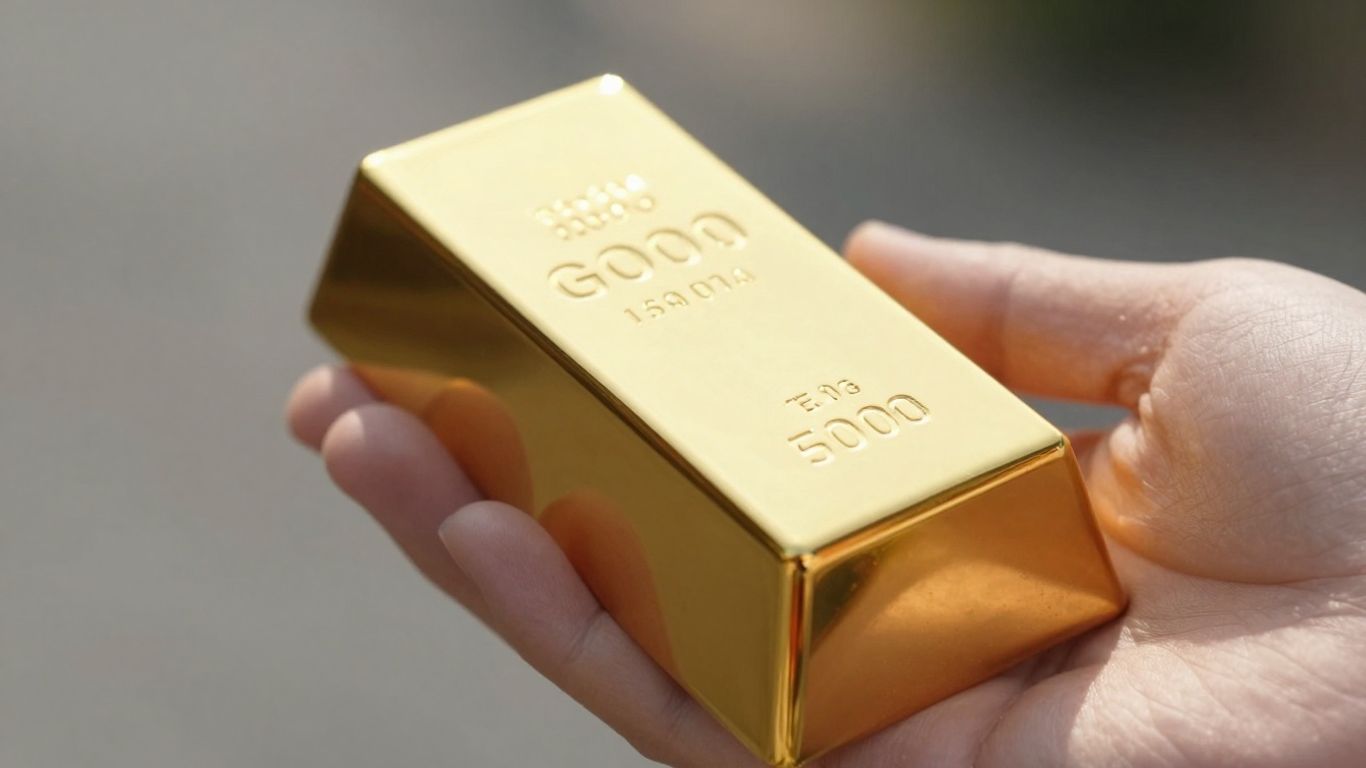 Main d'or tenant une barre d'or brillant