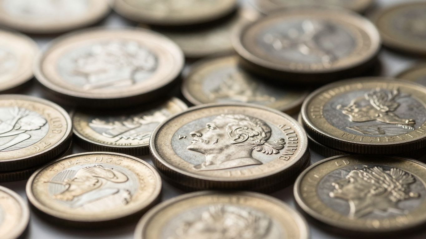 Collection of shiny precious metal coins