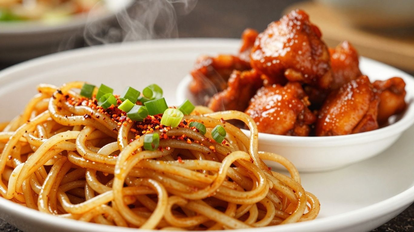 Delicious Indo-Chinese noodles and chicken Manchurian.