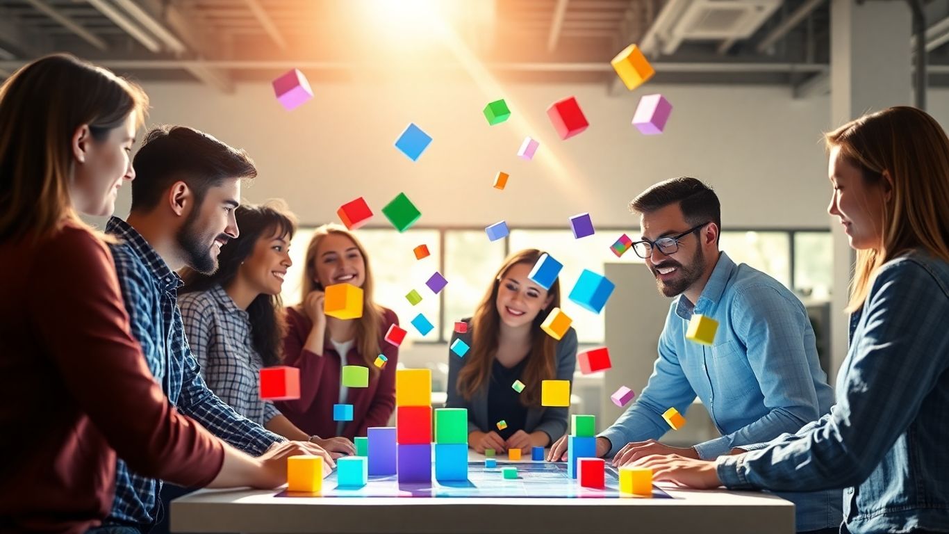 People building apps with digital blocks.