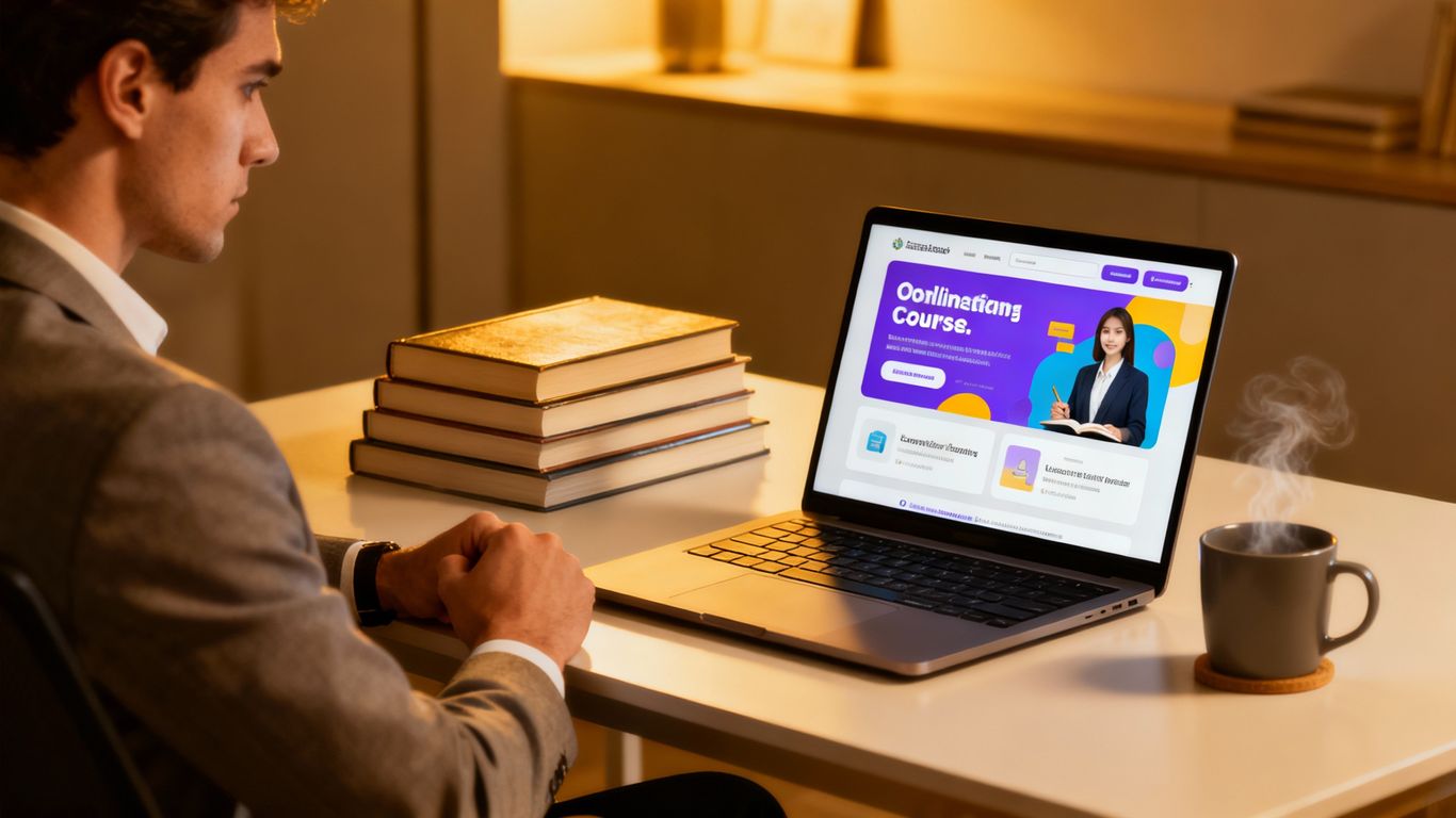 Professional learning online courses on laptop.