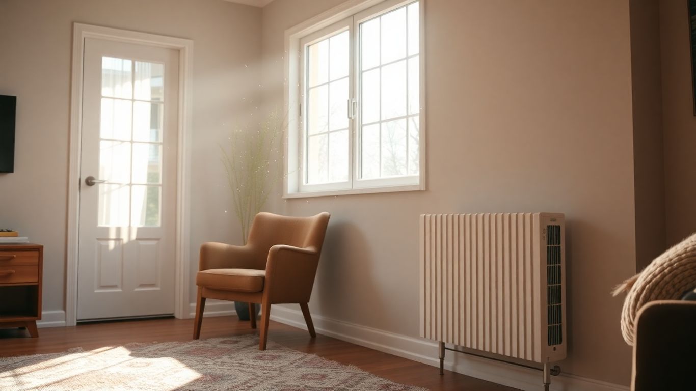 Cozy living room with new heating installation.