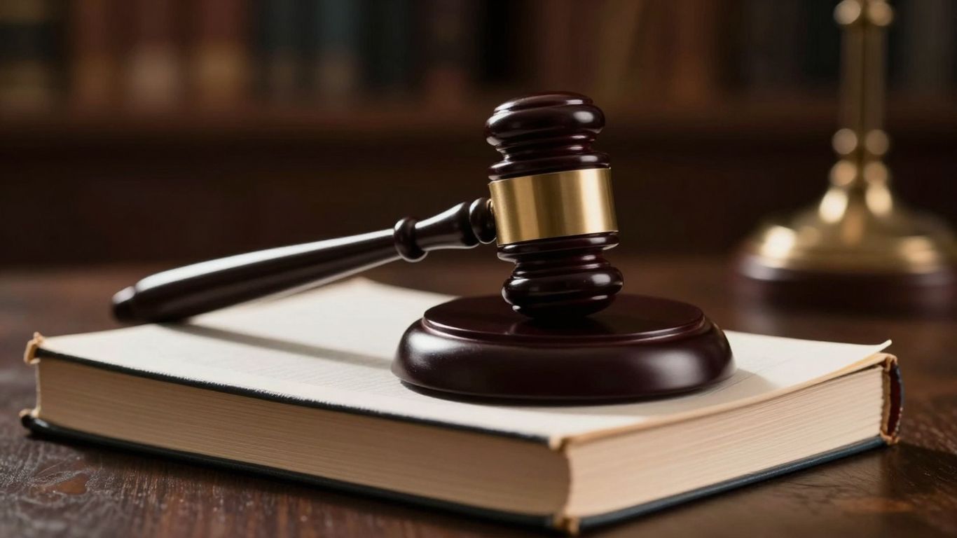 Gavel on law book, legal setting