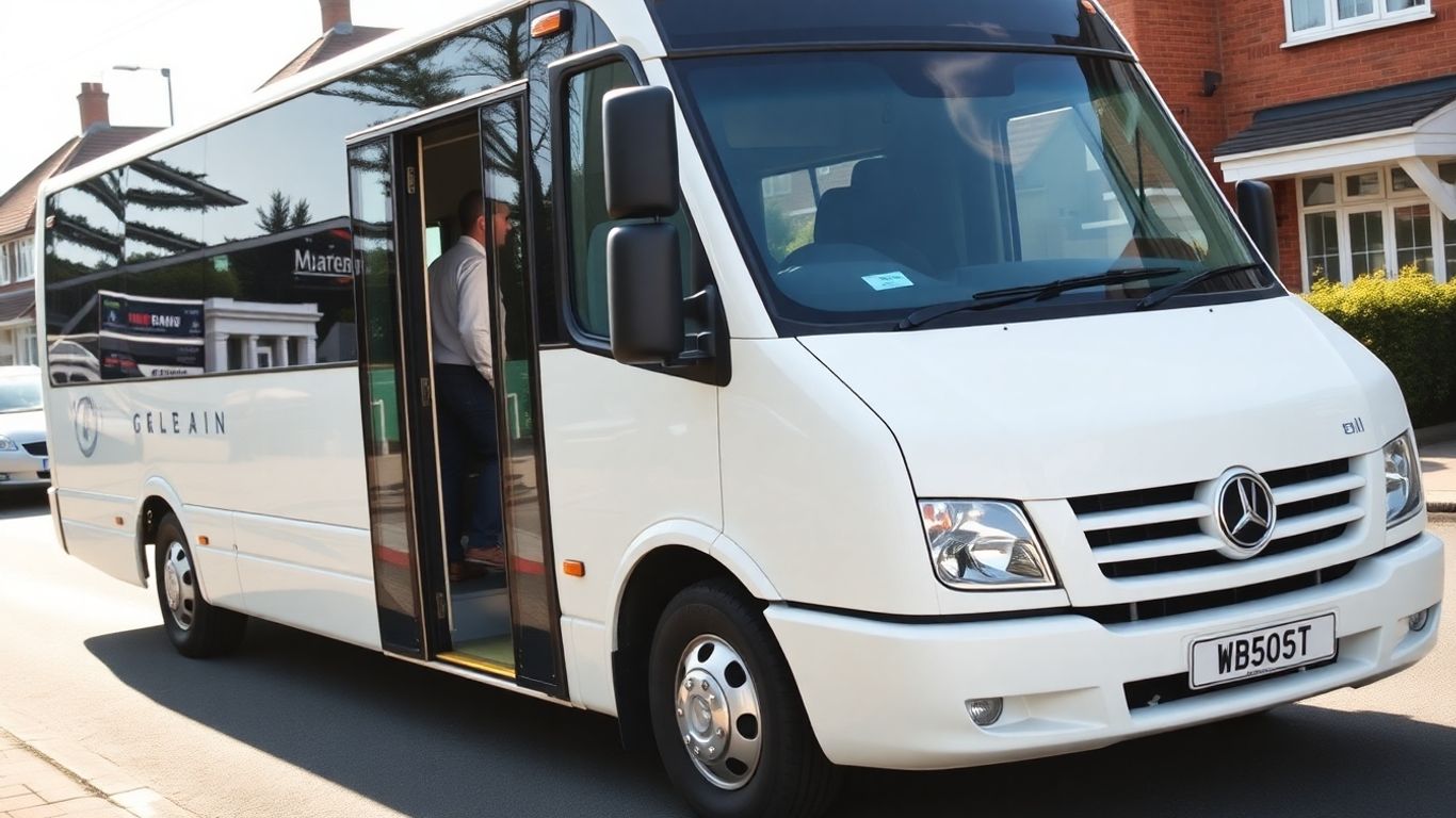 Modern minibus in Slough, ready for passengers.