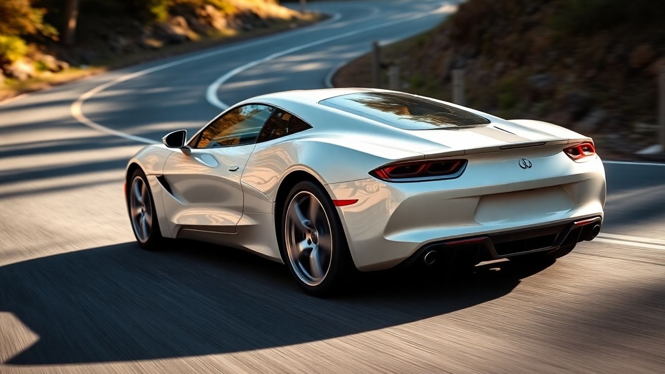 Sports car cornering with advanced suspension.