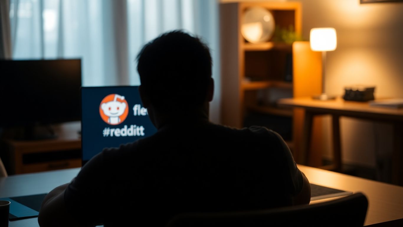 Person working on laptop with Reddit visible.