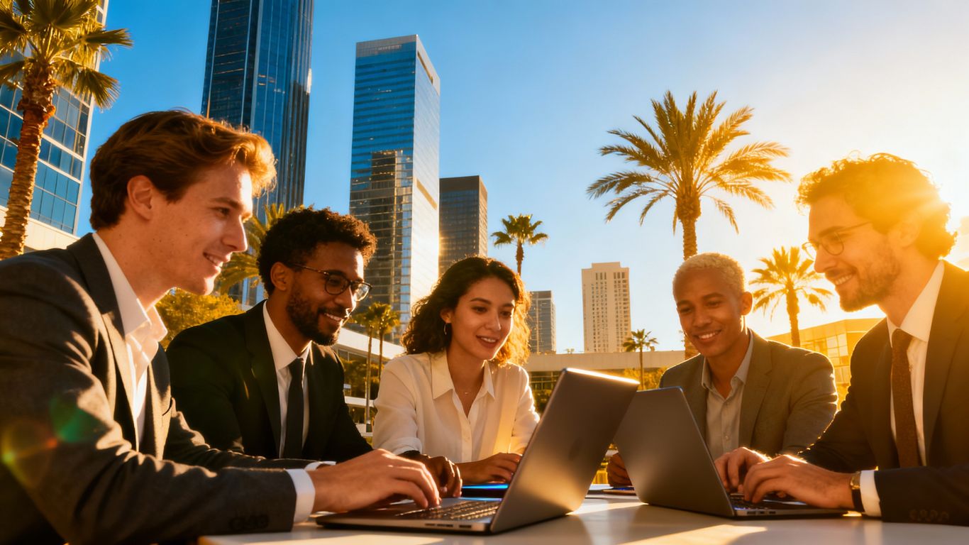 Orange County business professionals using technology.
