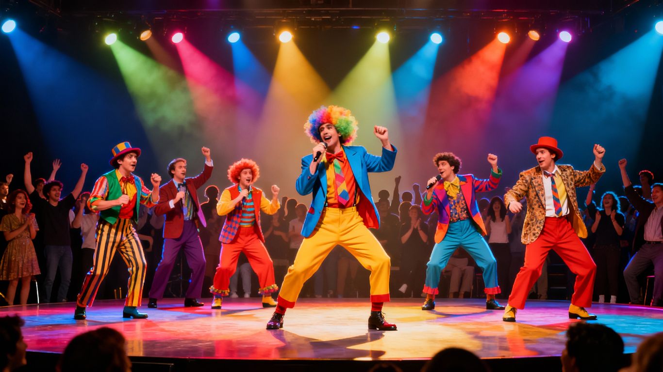 Comedians performing on a brightly lit stage.