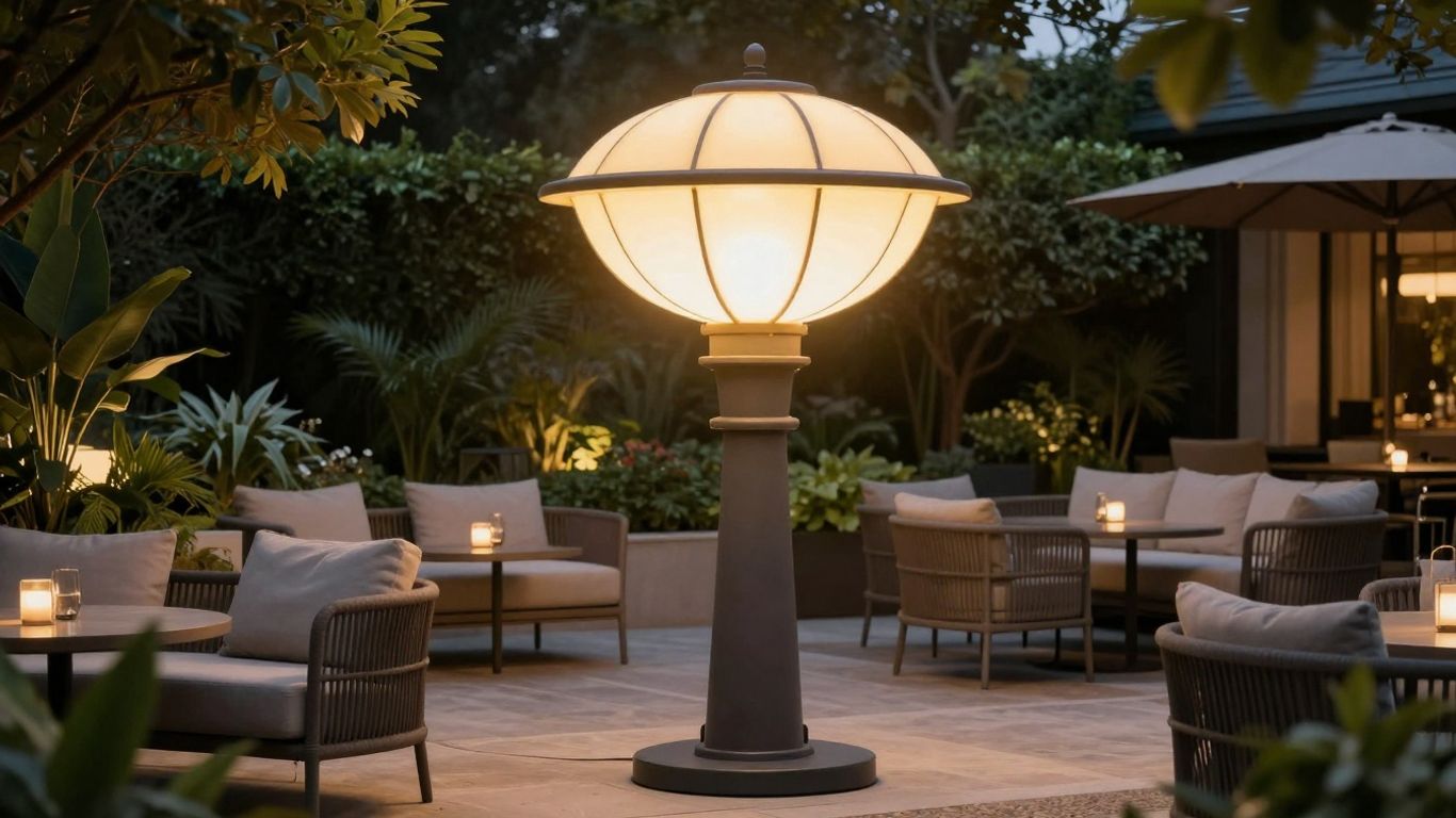 Große Fatboy Lampe beleuchtet Gartenlounge