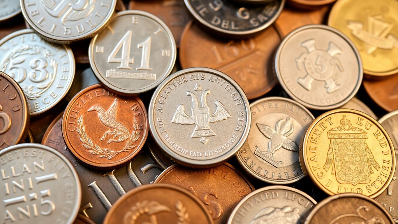 Collection of valuable coins for identification
