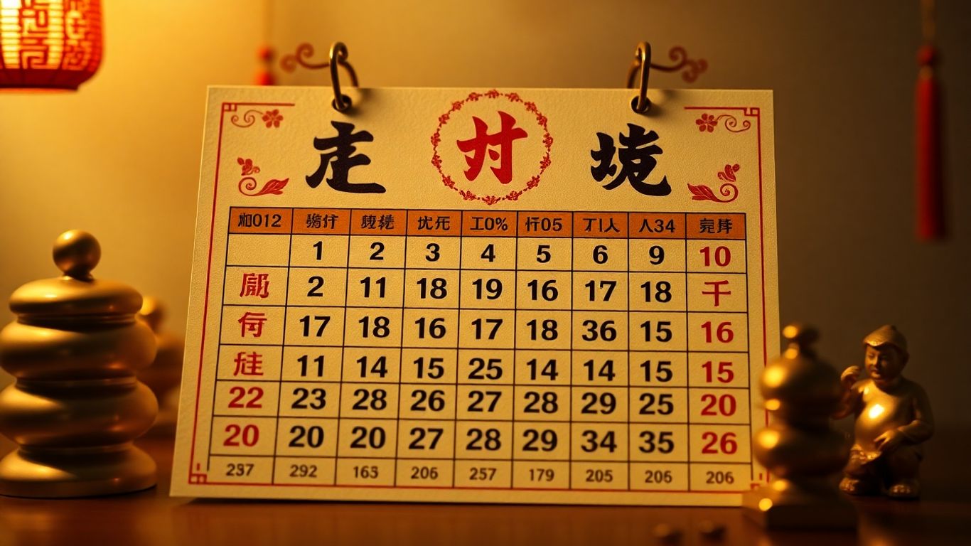 Chinesischer Empfängniskalender mit traditionellen Motiven
