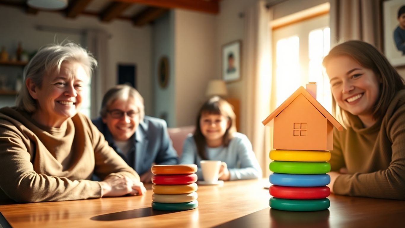 Familia feliz protegiendo su hogar con seguro económico.