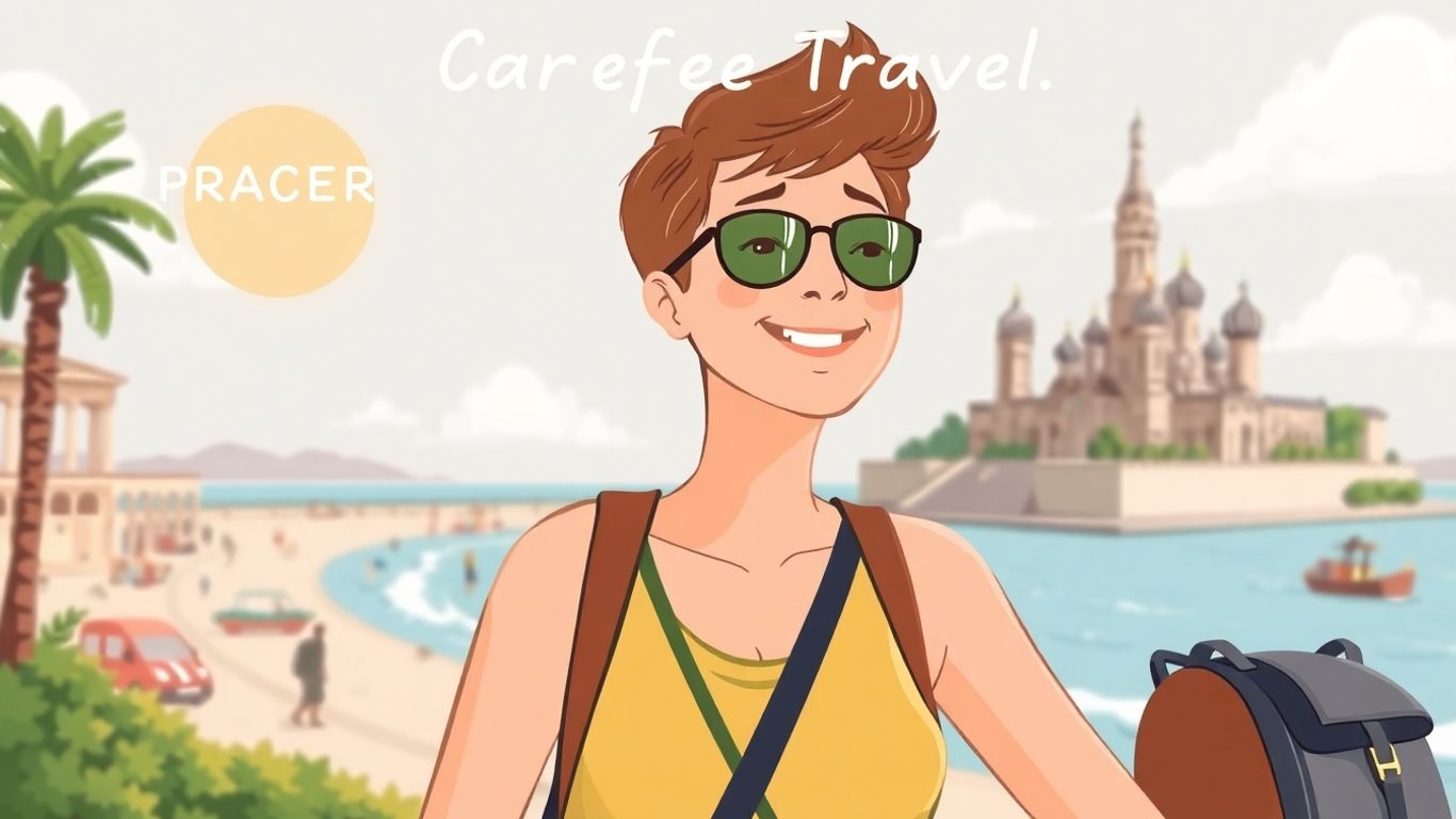 Reisende genießt Urlaub, geschützt vor Haftungsrisiken.