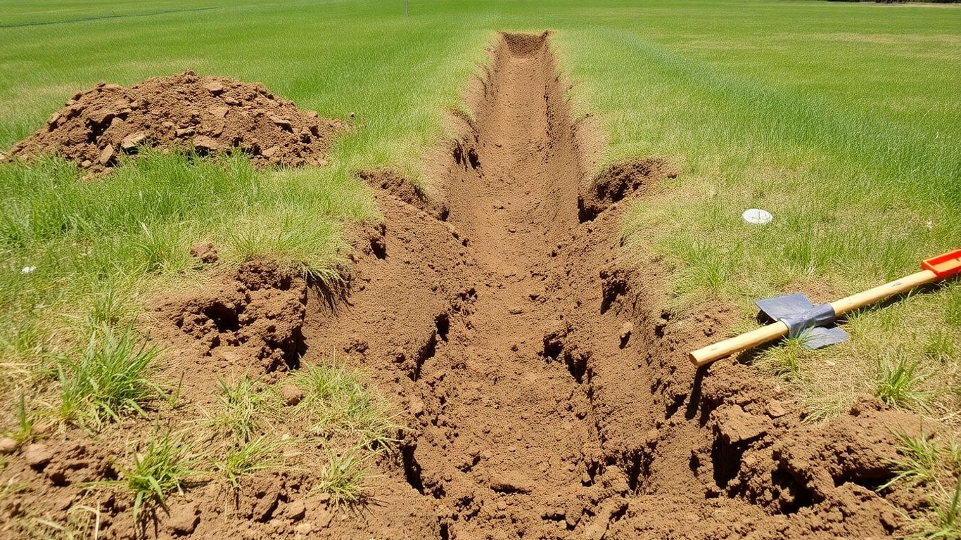 Ausgehobener Graben für unterirdische Kabelverlegung