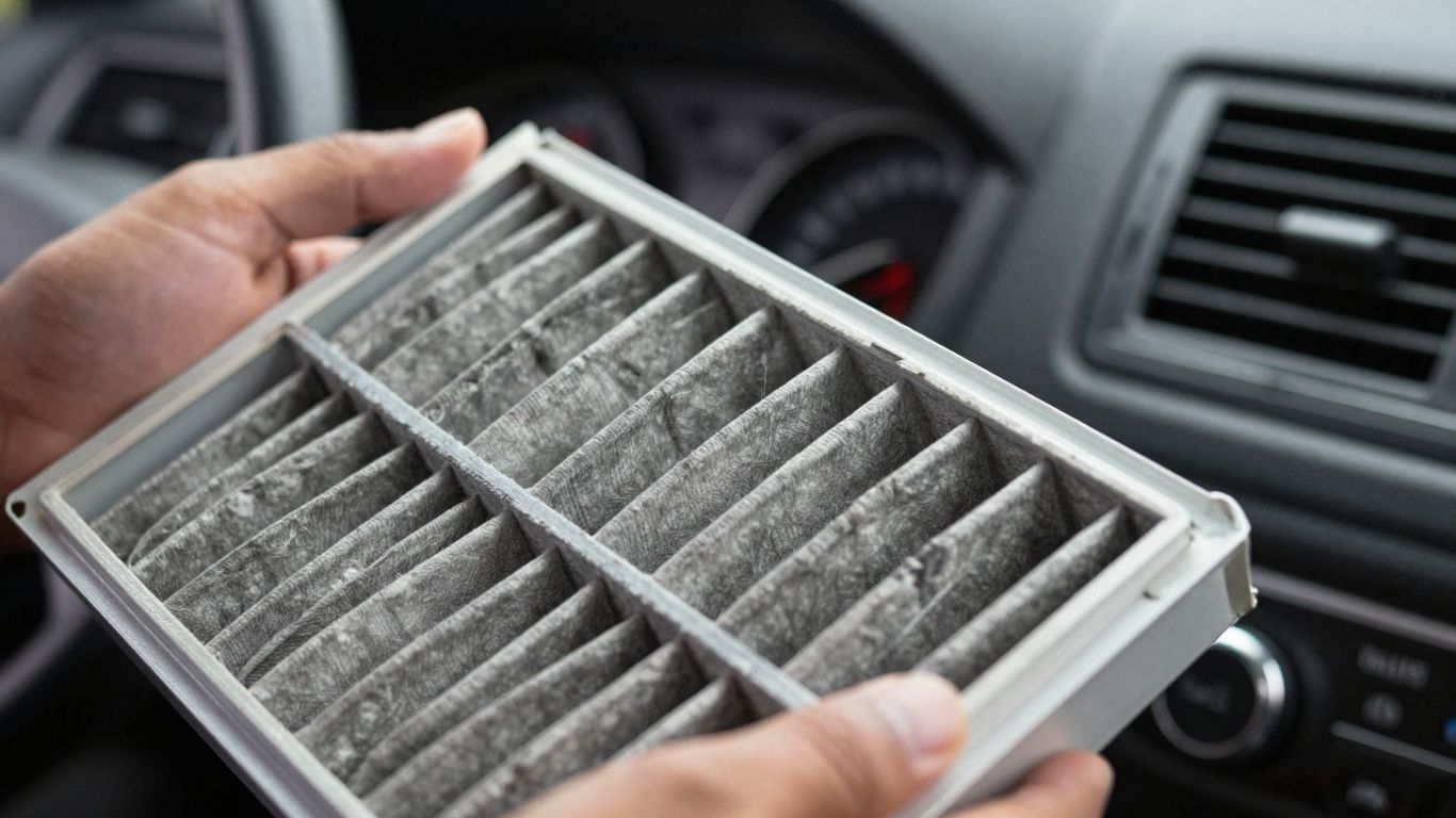 Hand hält neuen Innenraumfilter für den Wechsel