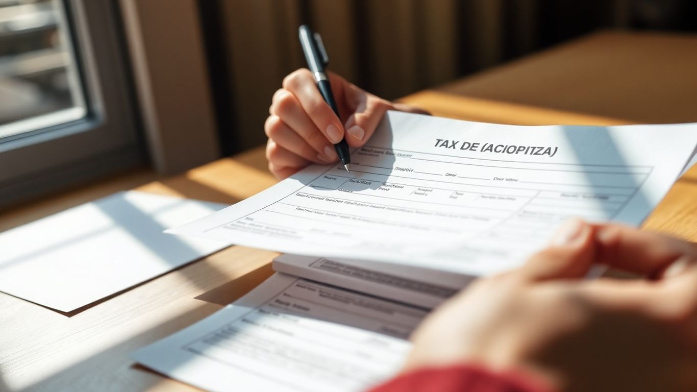 Pessoa preenchendo formulário de imposto de renda português.