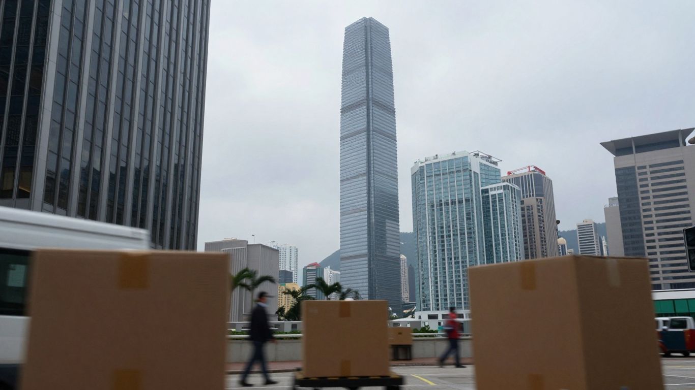 Hong Kong skyline with moving boxes