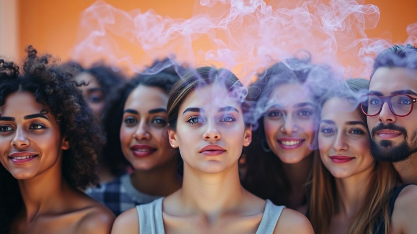 People with colourful mist around them, suggesting unique scents.