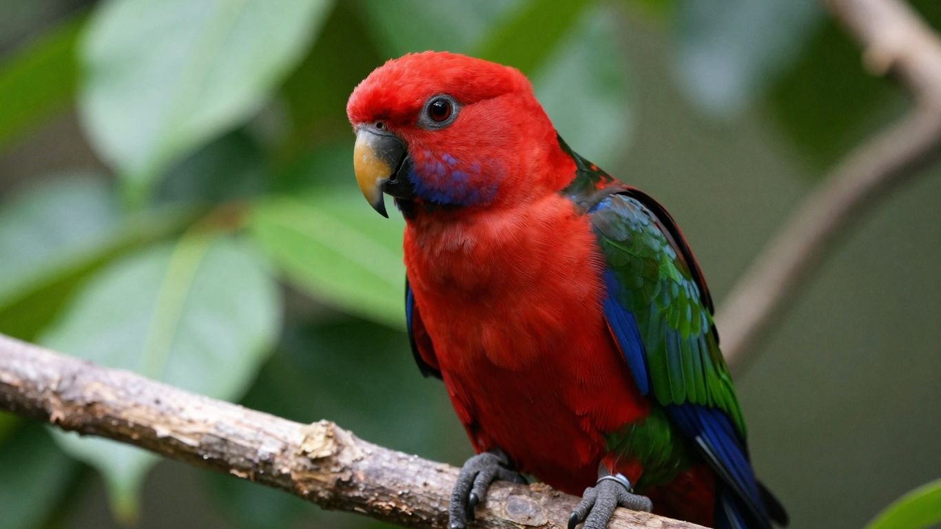 Red Sided Eclectus parrot perched on a branch.