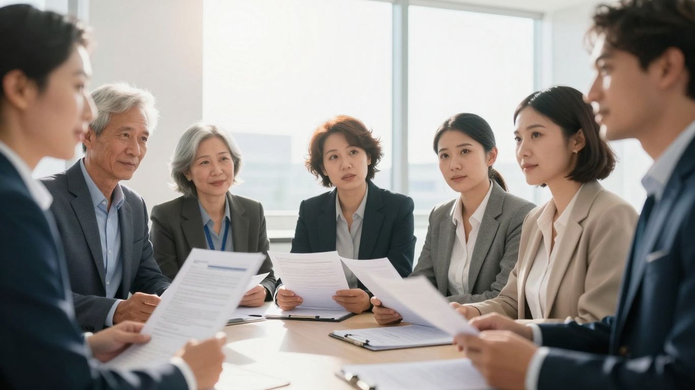 Australians reviewing grant documents with optimism.