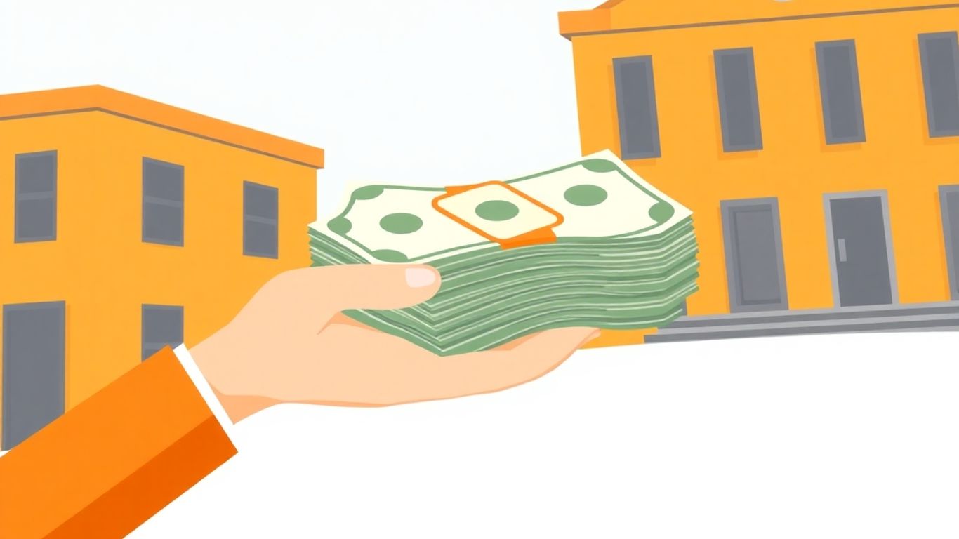 Hand holding cash with building collateral.