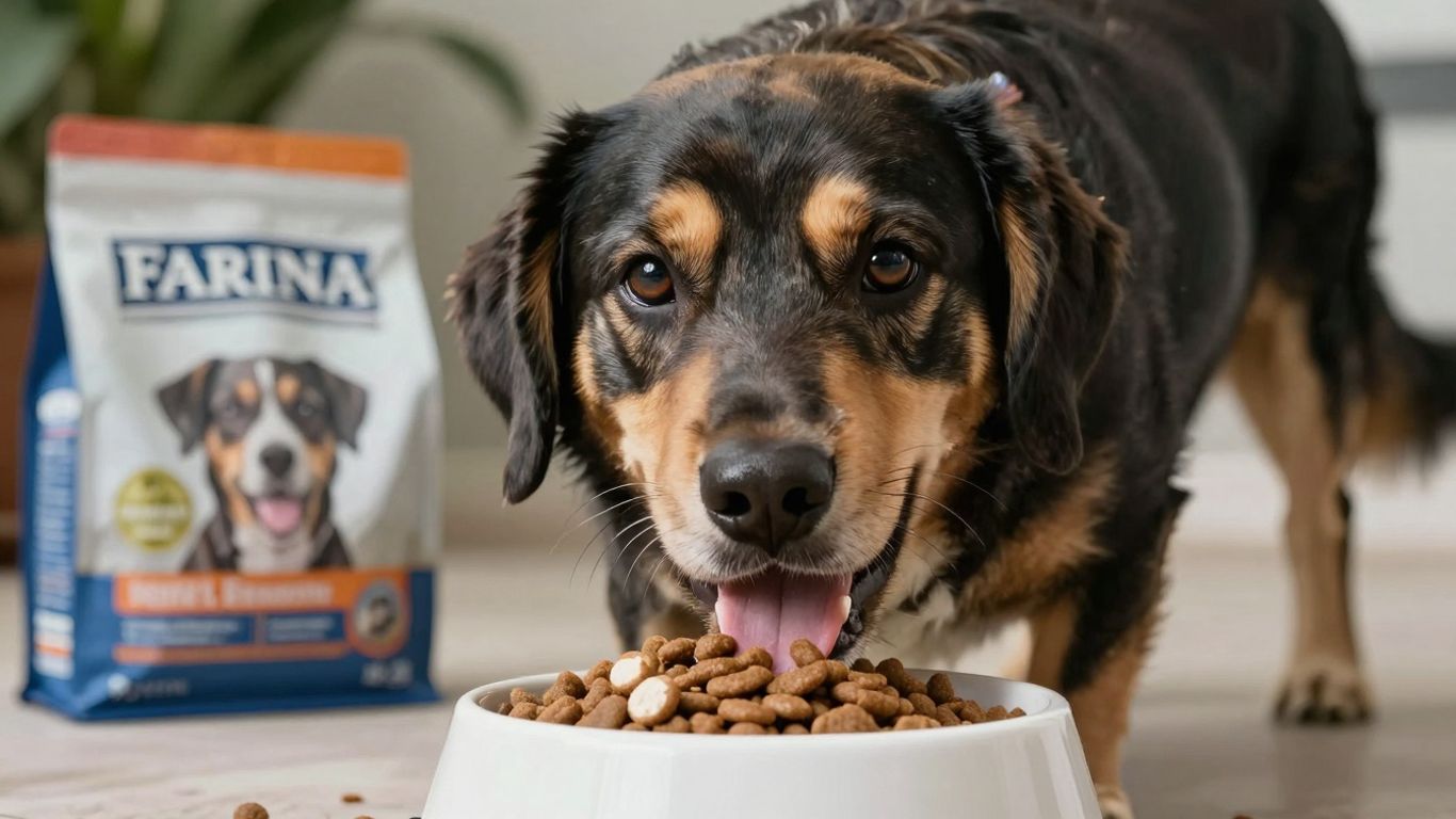Dog enjoying a bowl of Farmina dog food.