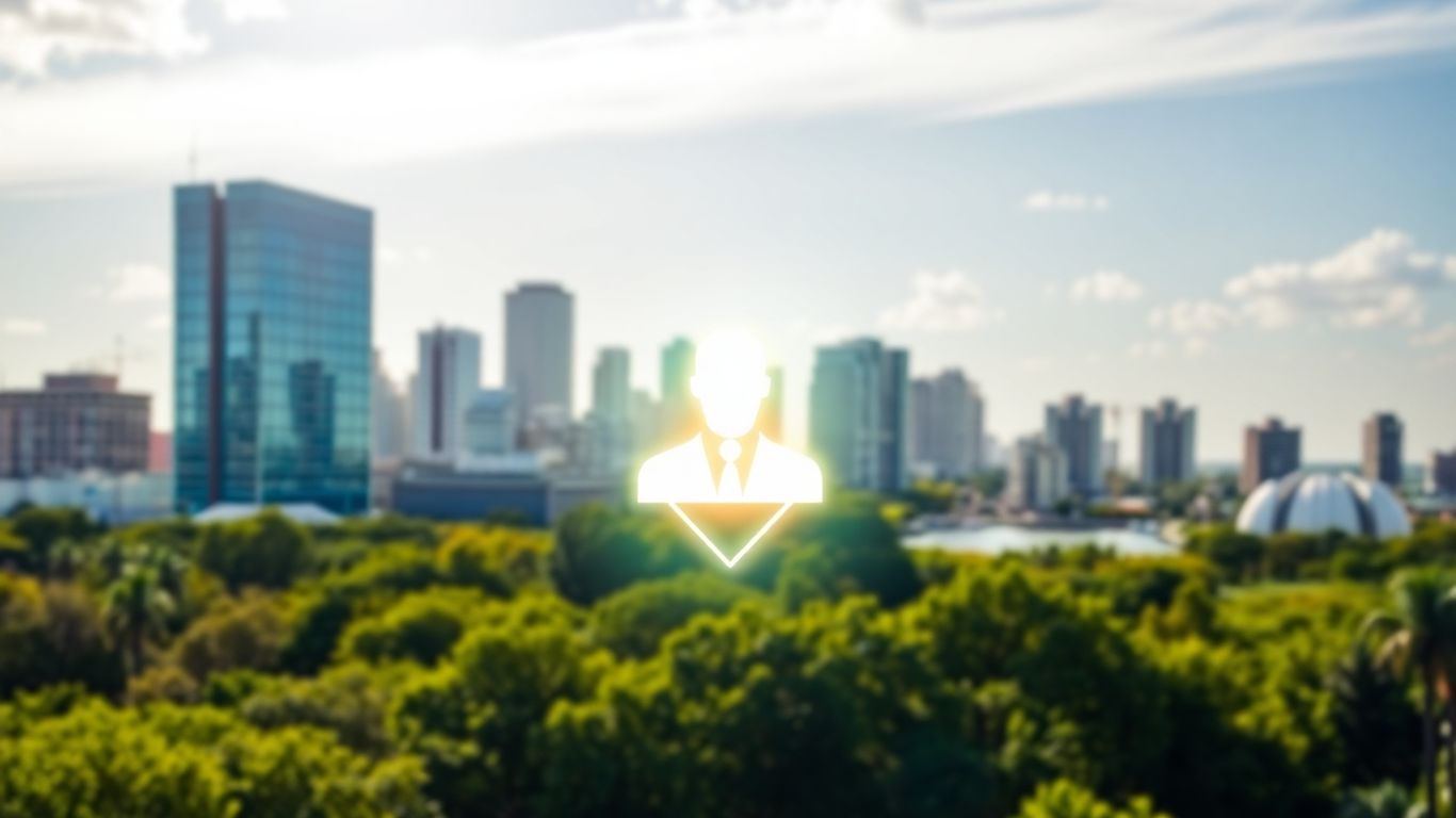 Orlando skyline with a glowing Google Business Profile icon.