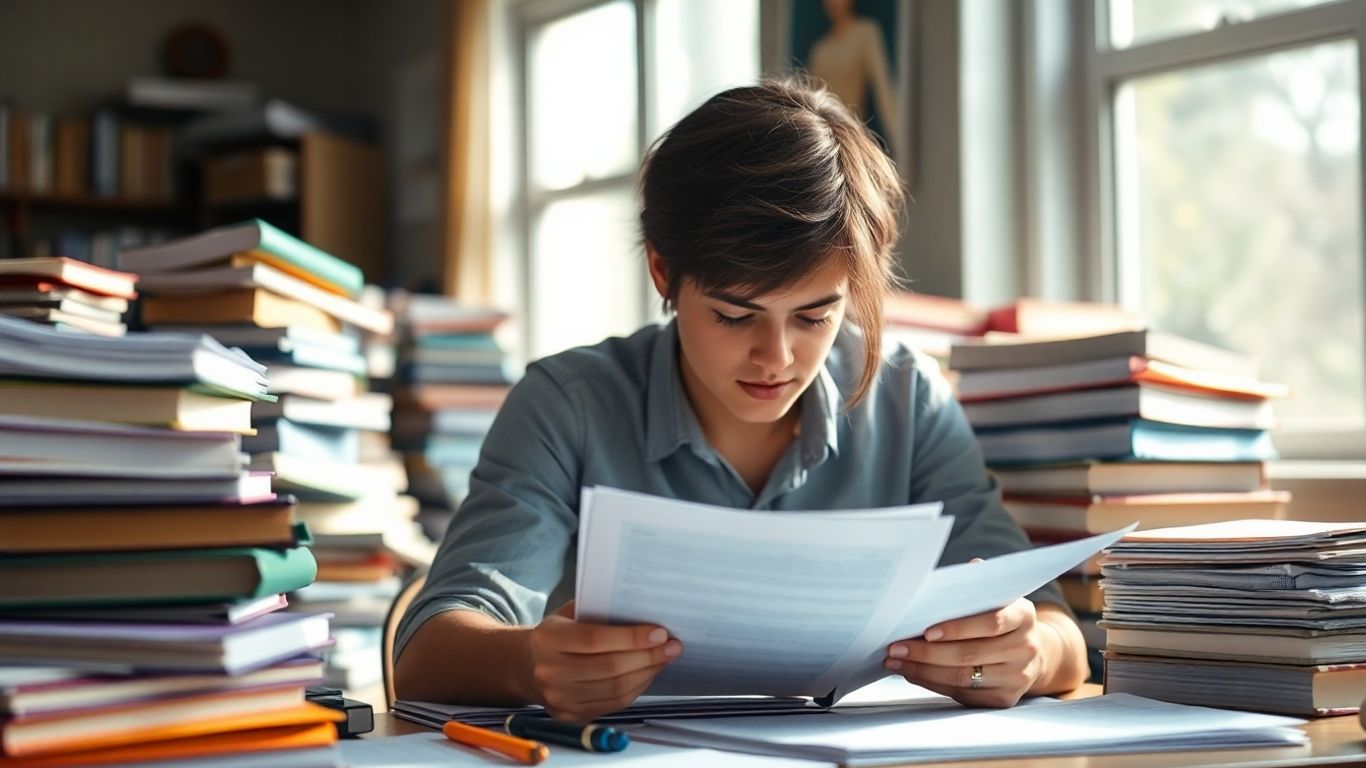 Student studying diligently for PTE Academic test.