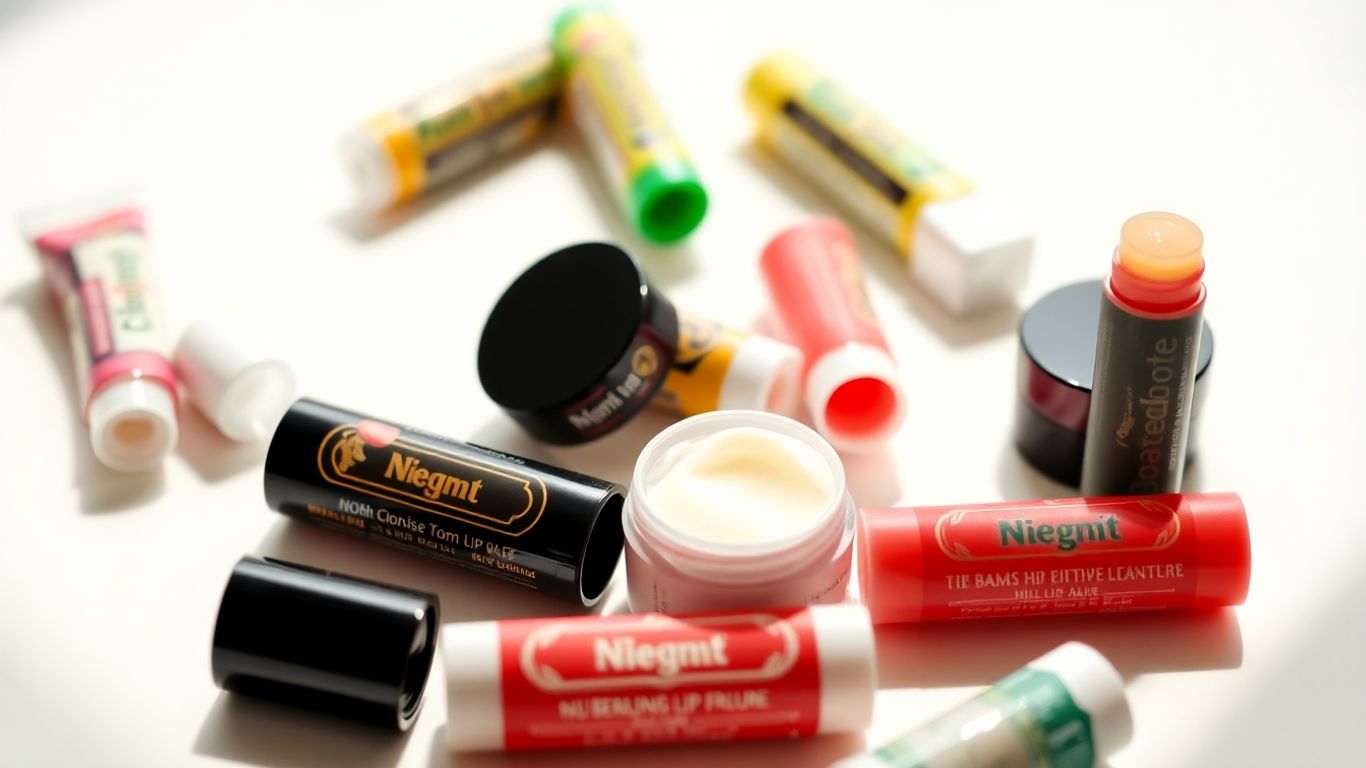 Lippenbalsam-Produkte auf hellem Hintergrund.