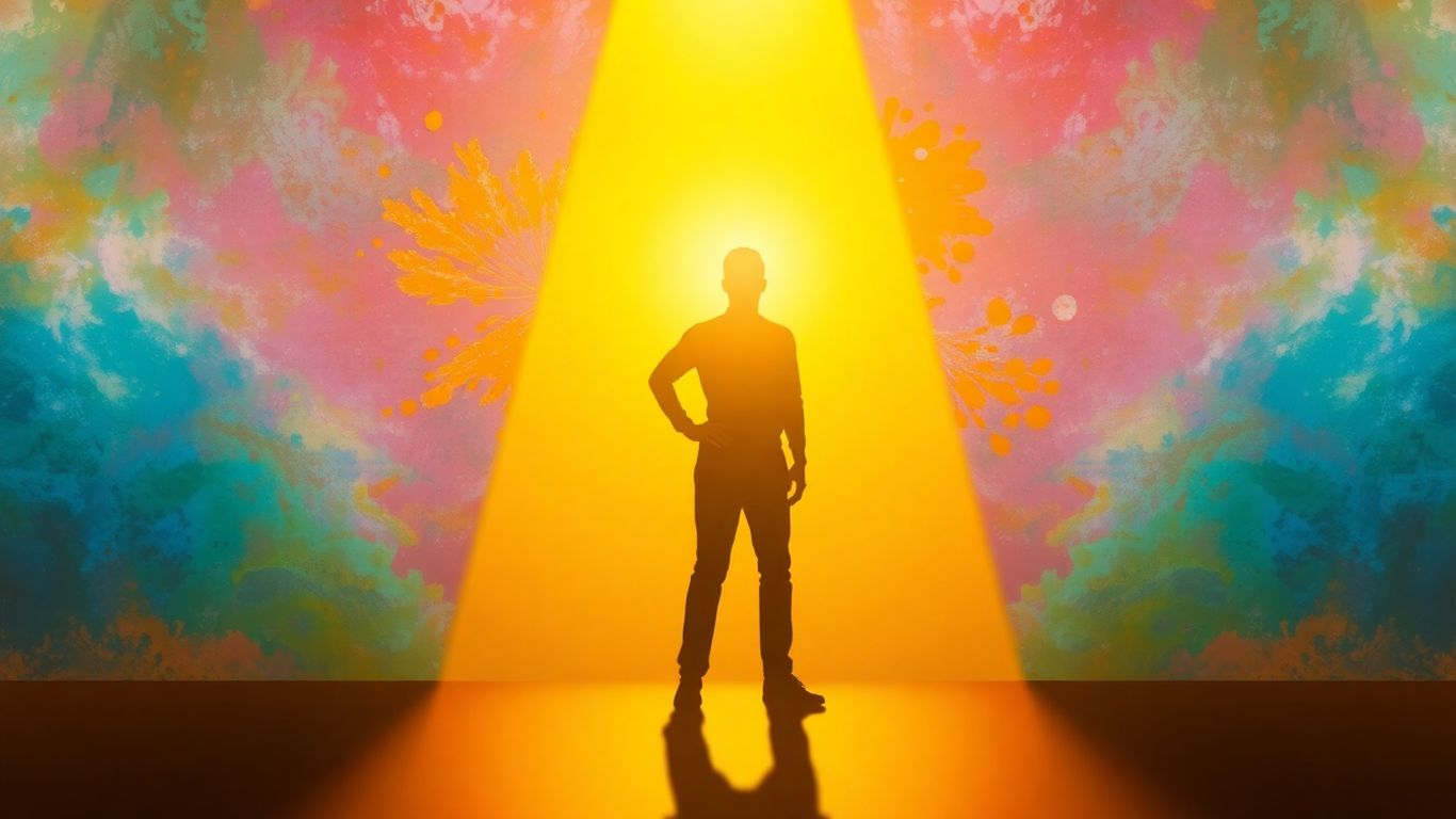 Person stepping forward into a spotlight, symbolizing personal growth.