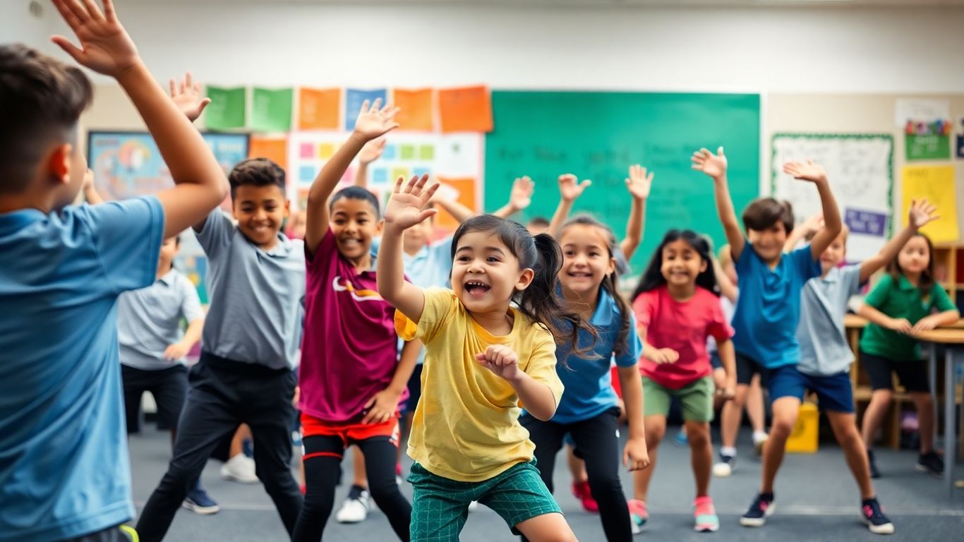 Sch&uuml;ler in Aktion w&auml;hrend einer Sportstunde