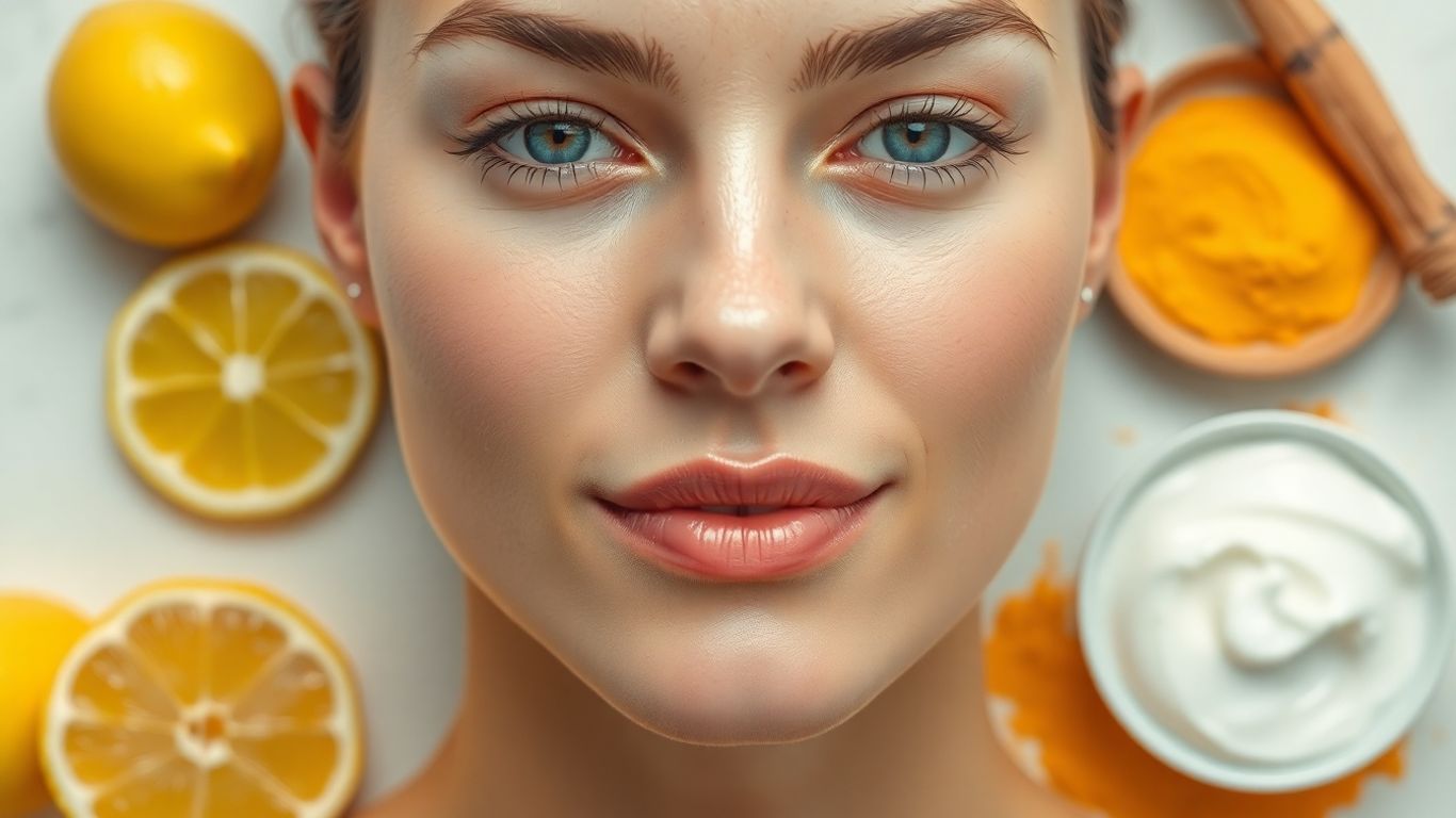 Woman with clear skin and natural ingredients.