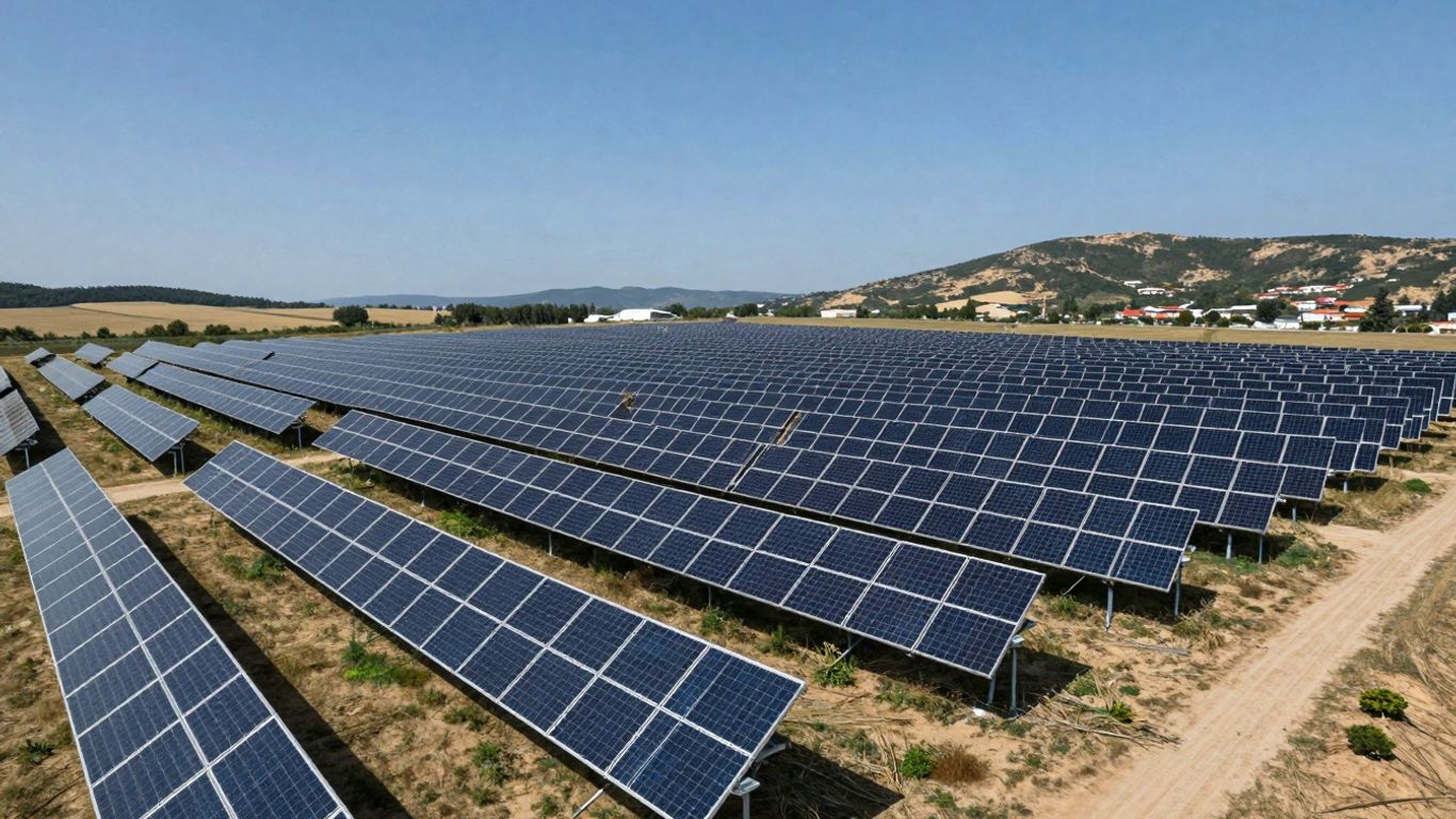 Panneaux solaires s'étendant à perte de vue au Portugal.