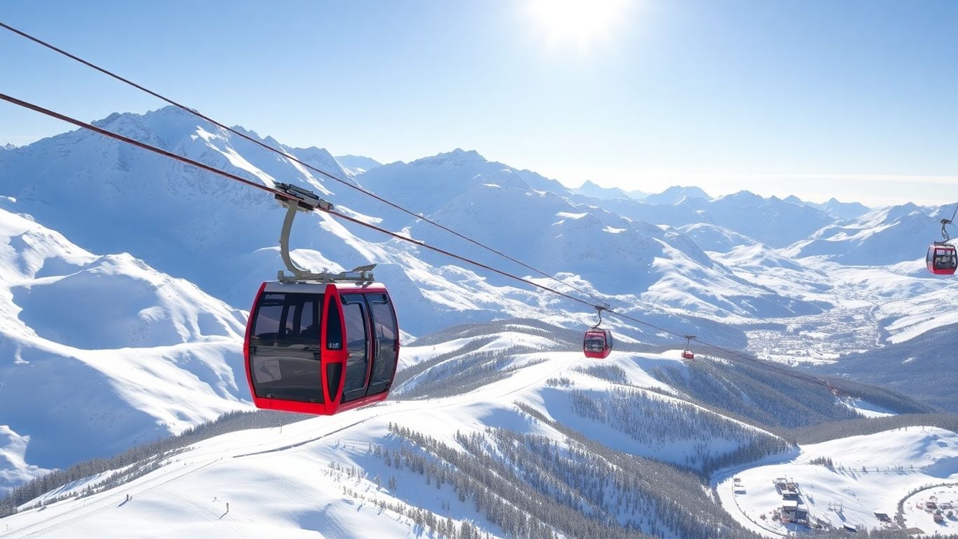 Funivia Vanoise Express sopra montagne innevate.