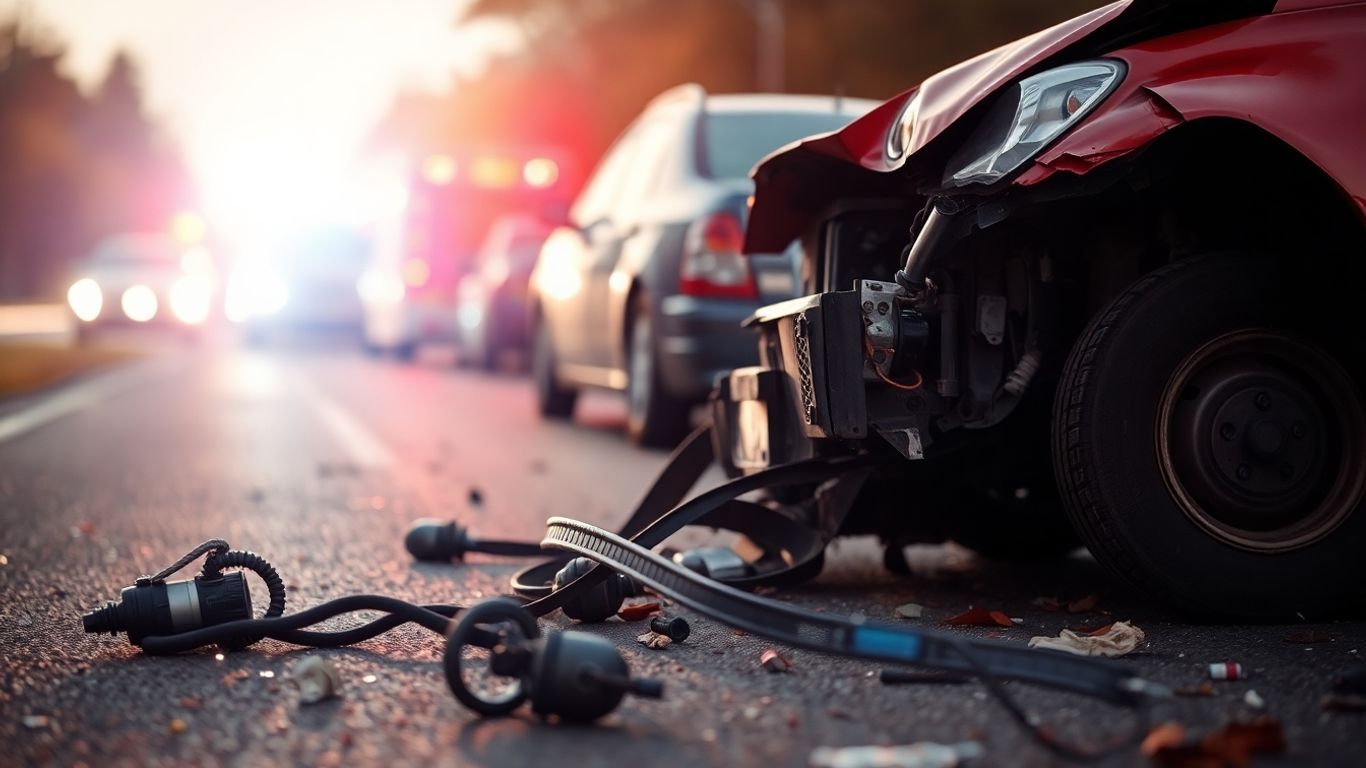 Damaged cars after a car accident on a road.