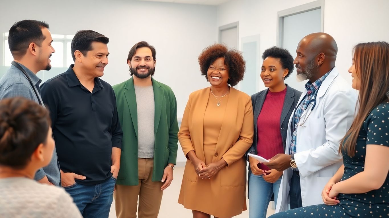 People receiving hearing care in a modern clinic.