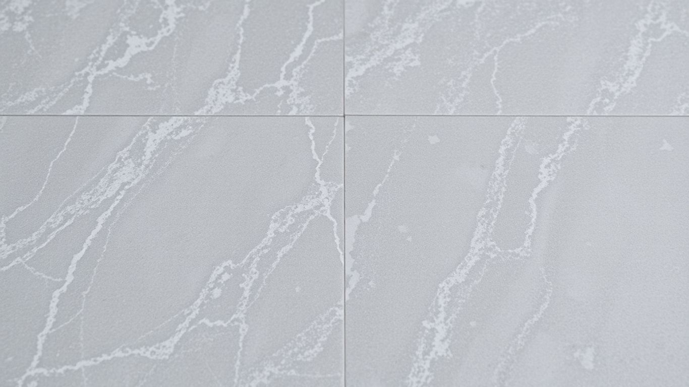 Tumbled Bardiglio marble tiles with gray tones and matte finish.