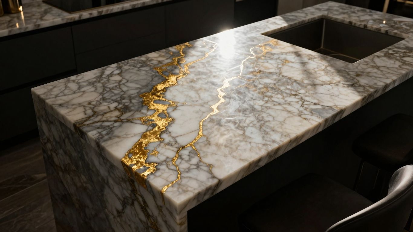 Calacatta Gold marble kitchen island countertop