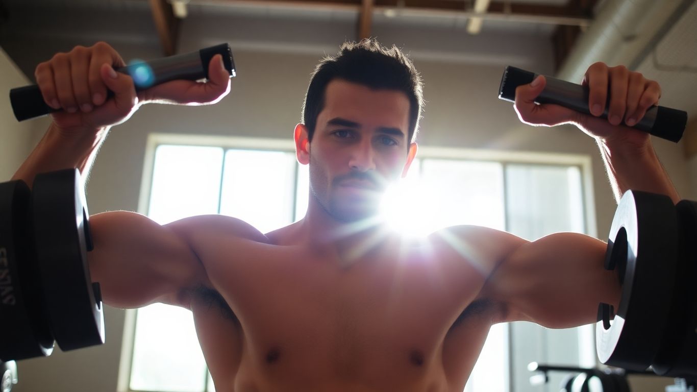 Person lifting weights, building strength and inner power.