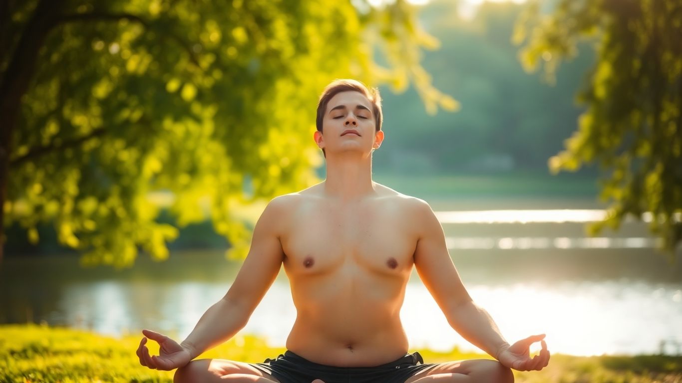 Person meditating peacefully in nature.