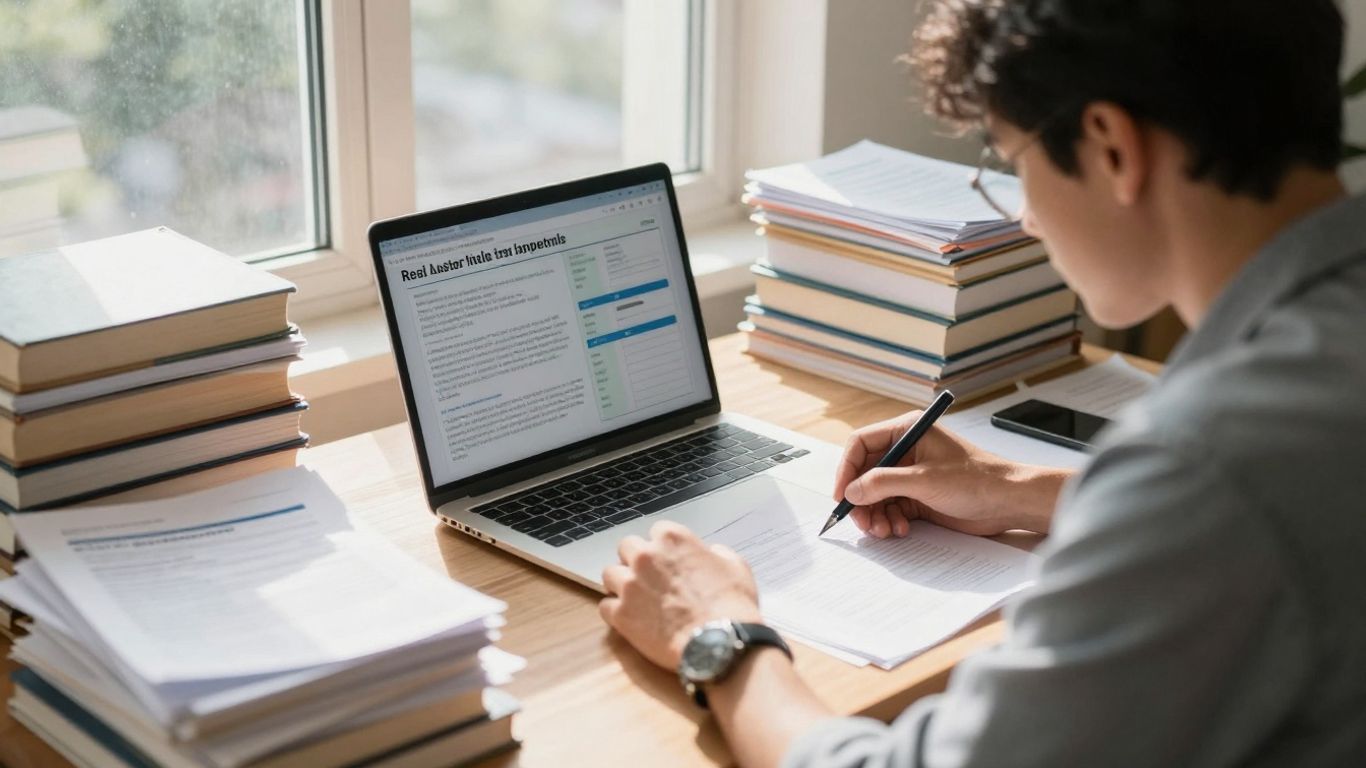 Person studying for real estate broker exam