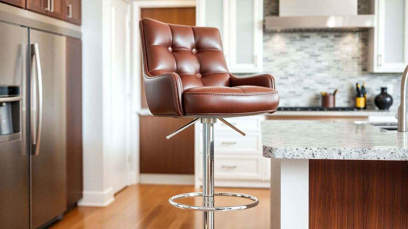 Modern leather bar stool at kitchen counter