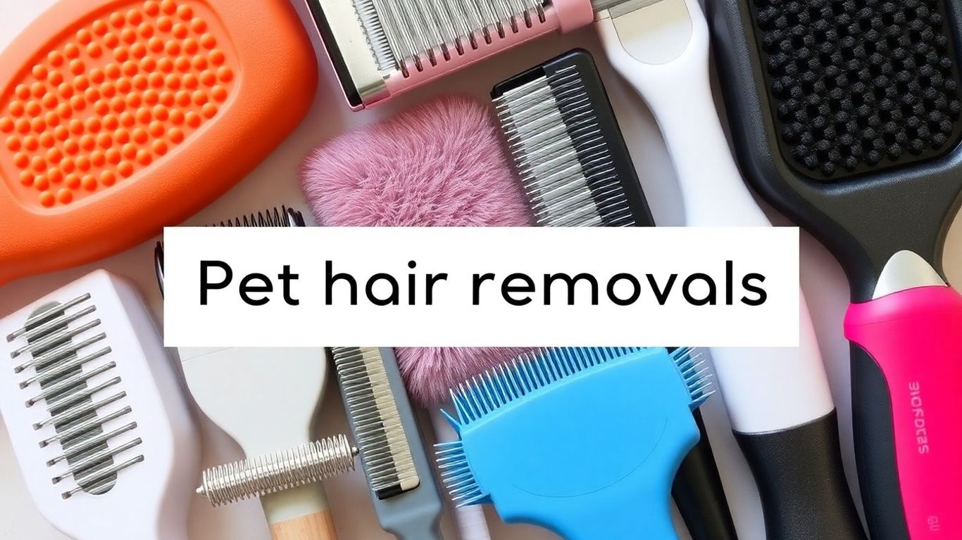 Pet hair removal tools set for various surfaces