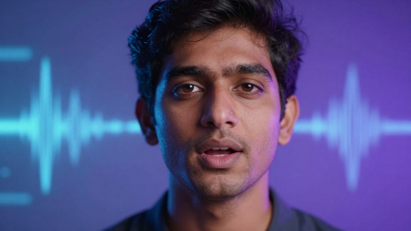 Person speaking with glowing sound waves