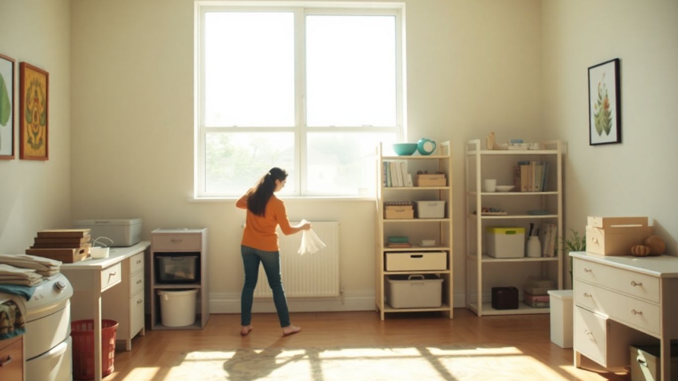 A tidy room with sunlight, suggesting a calm and clean environment.